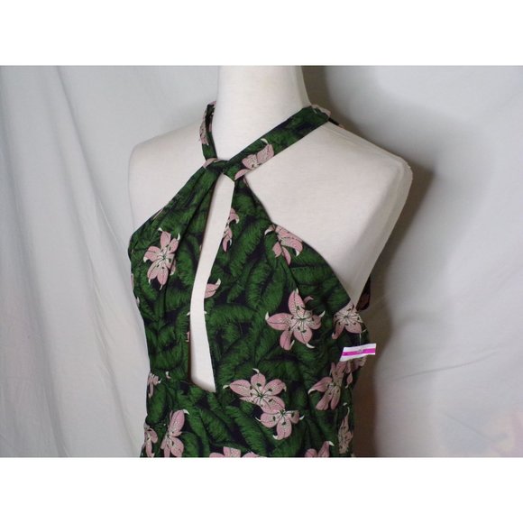 TOPSHOP Hibiscus Floral Halter Midi Dress Green 10 NEW - Picture 7 of 11